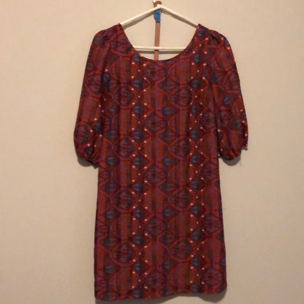 Boutique Mini Dress. Burgundy & Turquoise Pattern